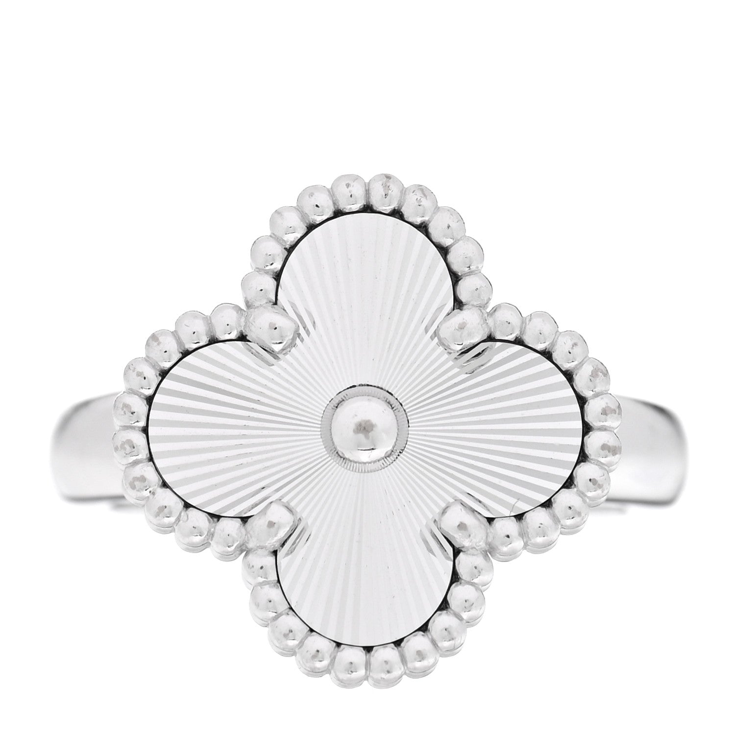 Van Cleef & Arpels 18K White Gold Guilloche Vintage Alhambra Ring 48 4.5 1 of 5