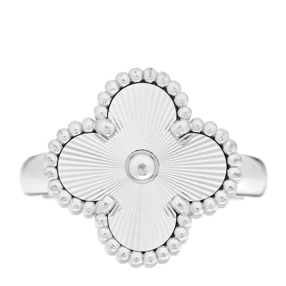 Van Cleef & Arpels 18K White Gold Guilloche Vintage Alhambra Ring 48 4.5 1 of 5