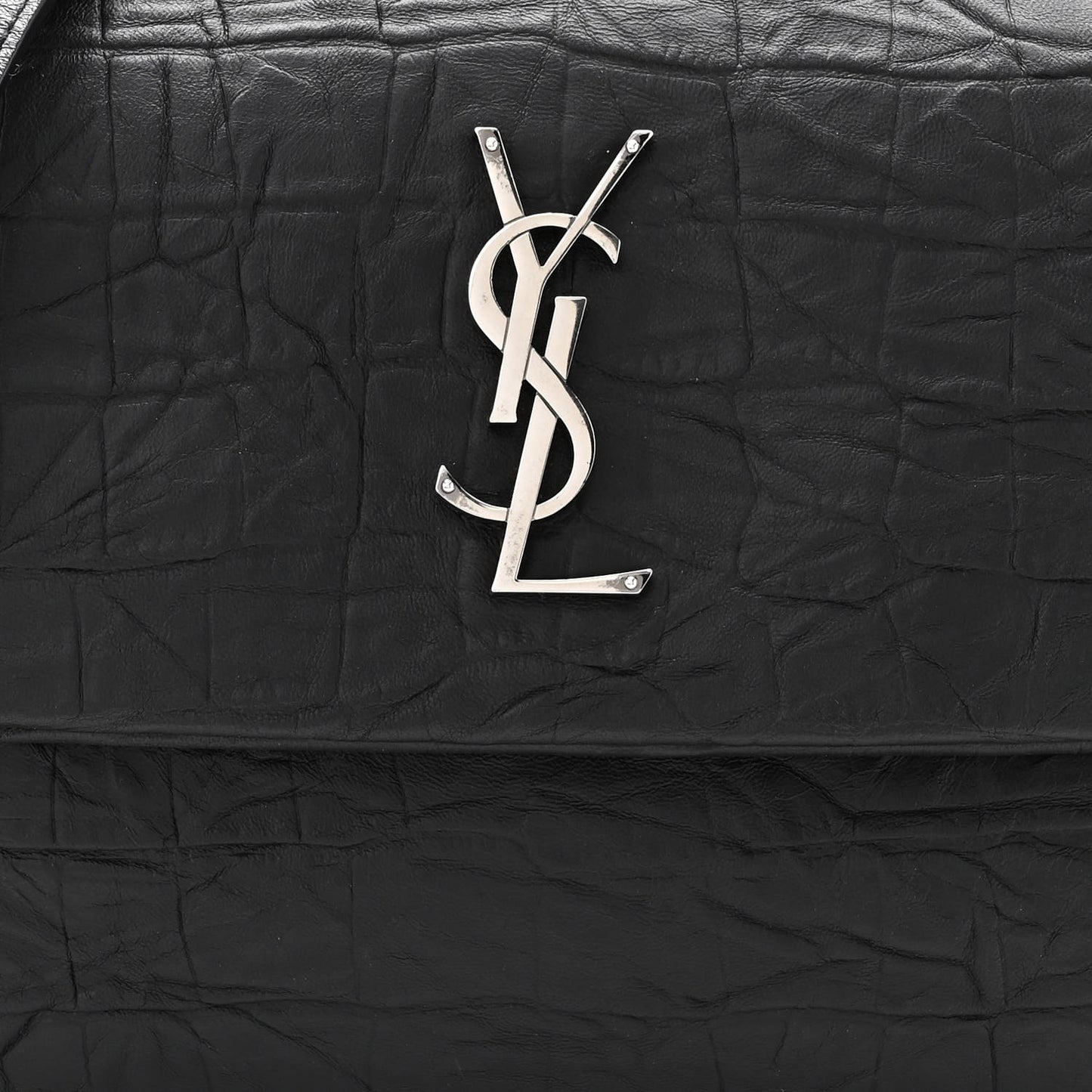 Calfskin Crocodile Embossed Medium West Hollywood Monogram Fold-Over Black