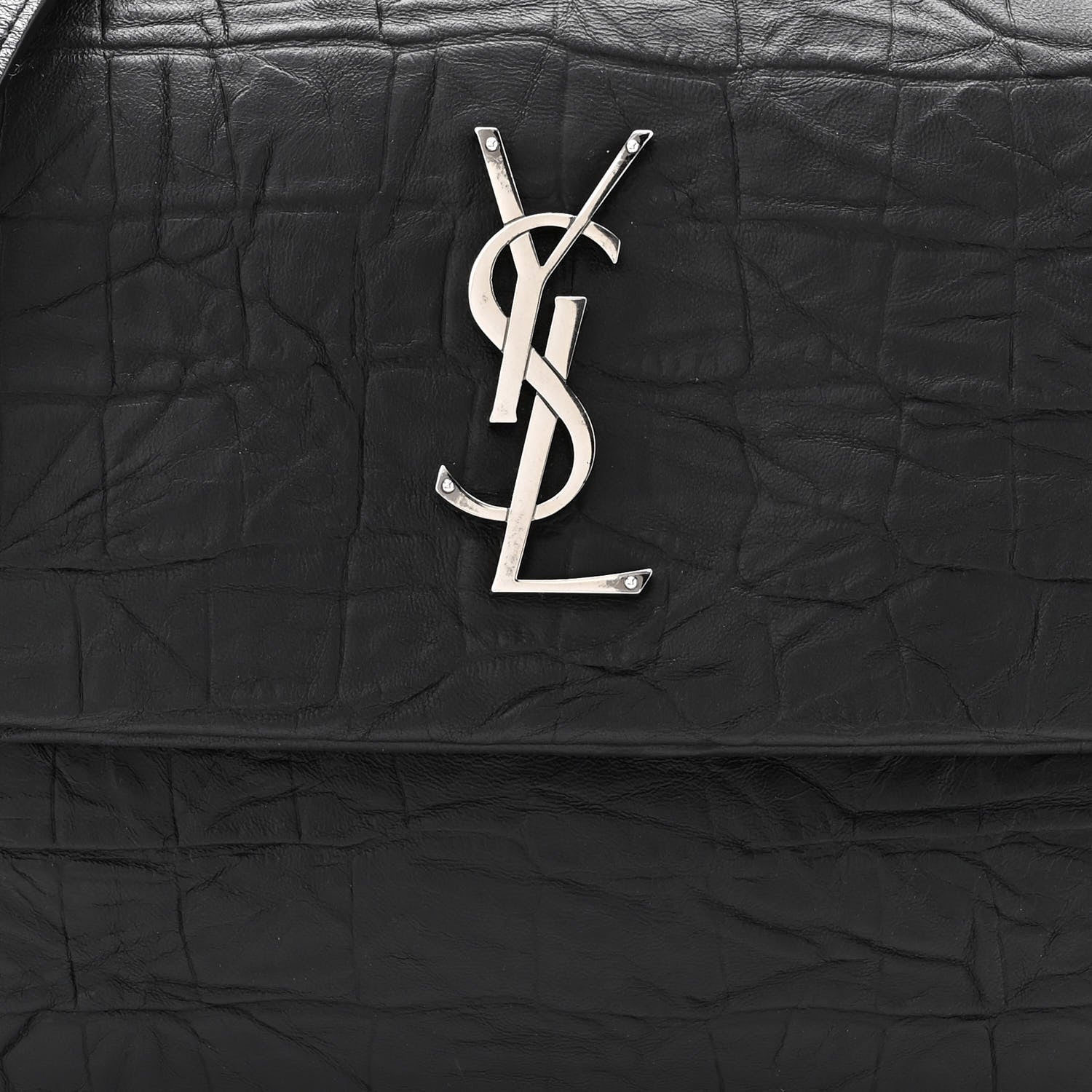 Saint Laurent Calfskin Crocodile Embossed Medium West Hollywood Monogram Fold-Over Black 8 of 10