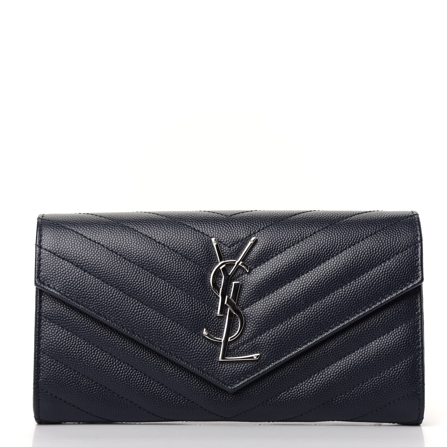 Grain De Poudre Matelasse Chevron Monogram Flap Wallet Deep Marine