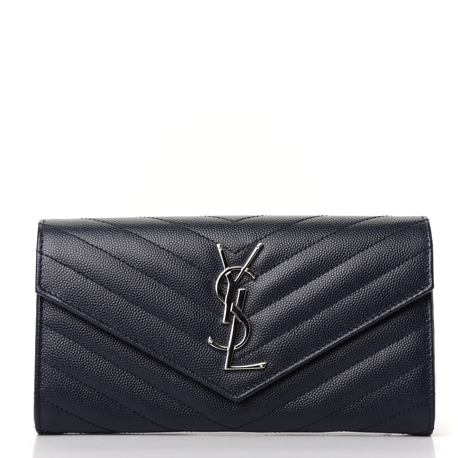 Saint Laurent Grain De Poudre Matelasse Chevron Monogram Flap Wallet Deep Marine 1 of 6