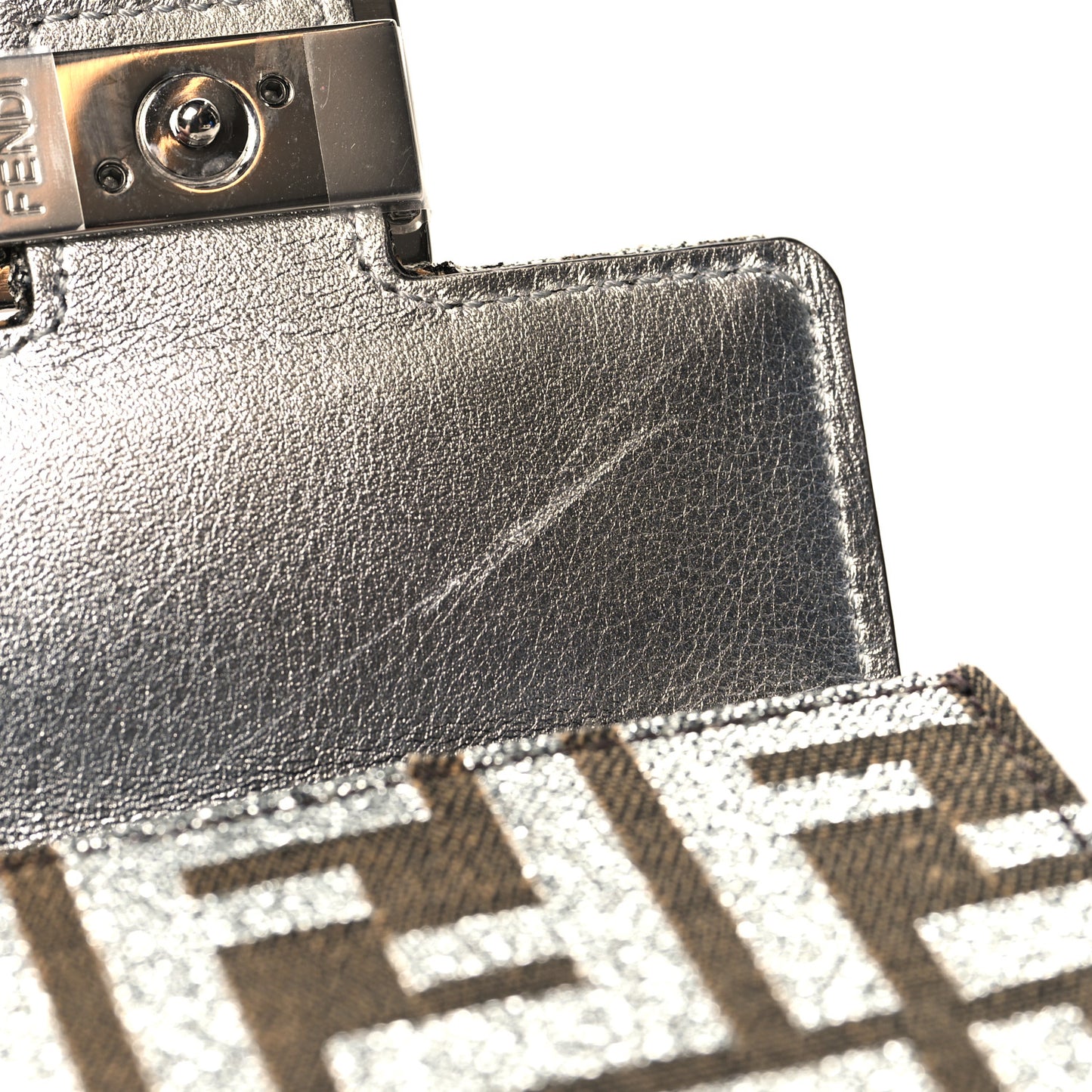 Fabric Jacquard FF 1974 Micro Trifold Baguette Wallet Ebano Argento