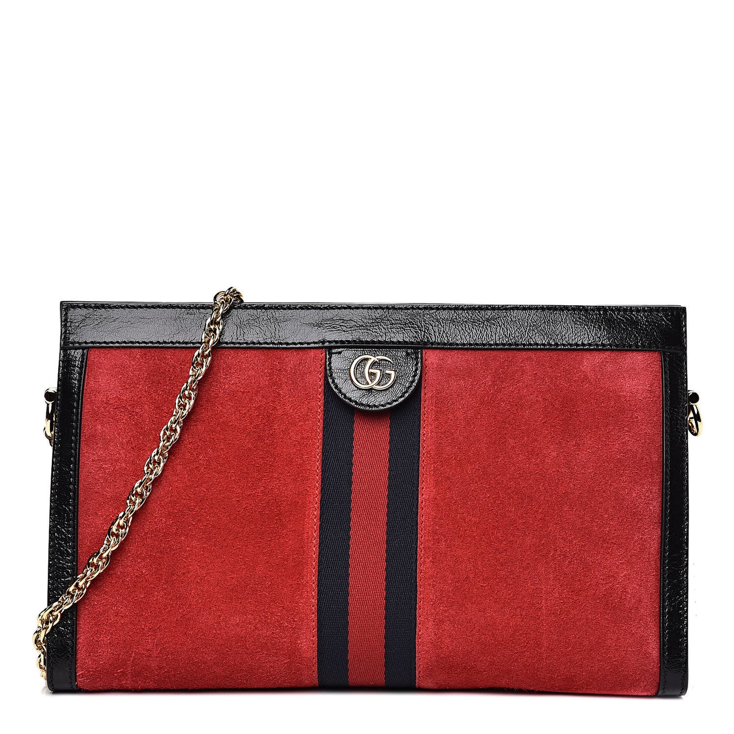 Suede Patent Web Medium Ophidia Chain Shoulder Bag Hibiscus Red Black