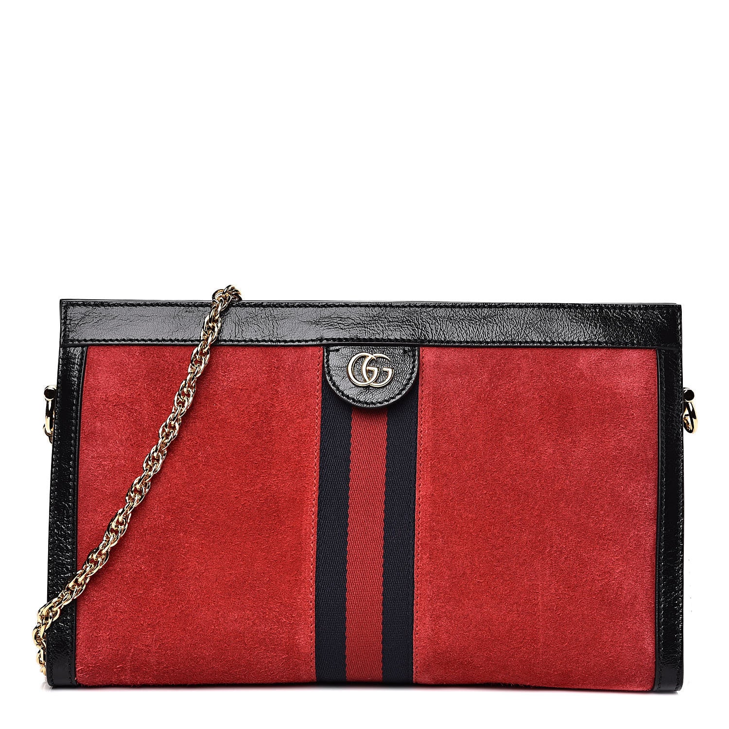 Gucci Suede Patent Web Medium Ophidia Chain Shoulder Bag Hibiscus Red Black 1 of 13
