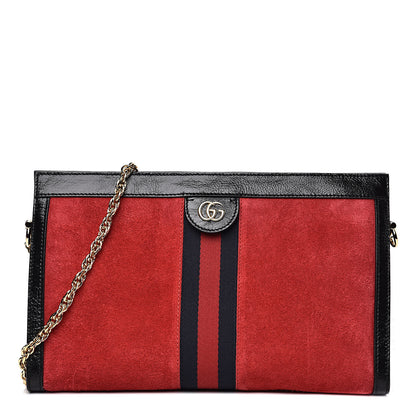 Gucci Suede Patent Web Medium Ophidia Chain Shoulder Bag Hibiscus Red Black 1 of 13