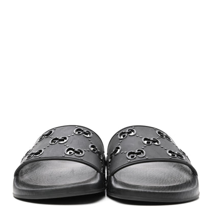 Gucci Rubber GG Monogram Perforated Womens Slide Sandals 40 Black 2 of 7