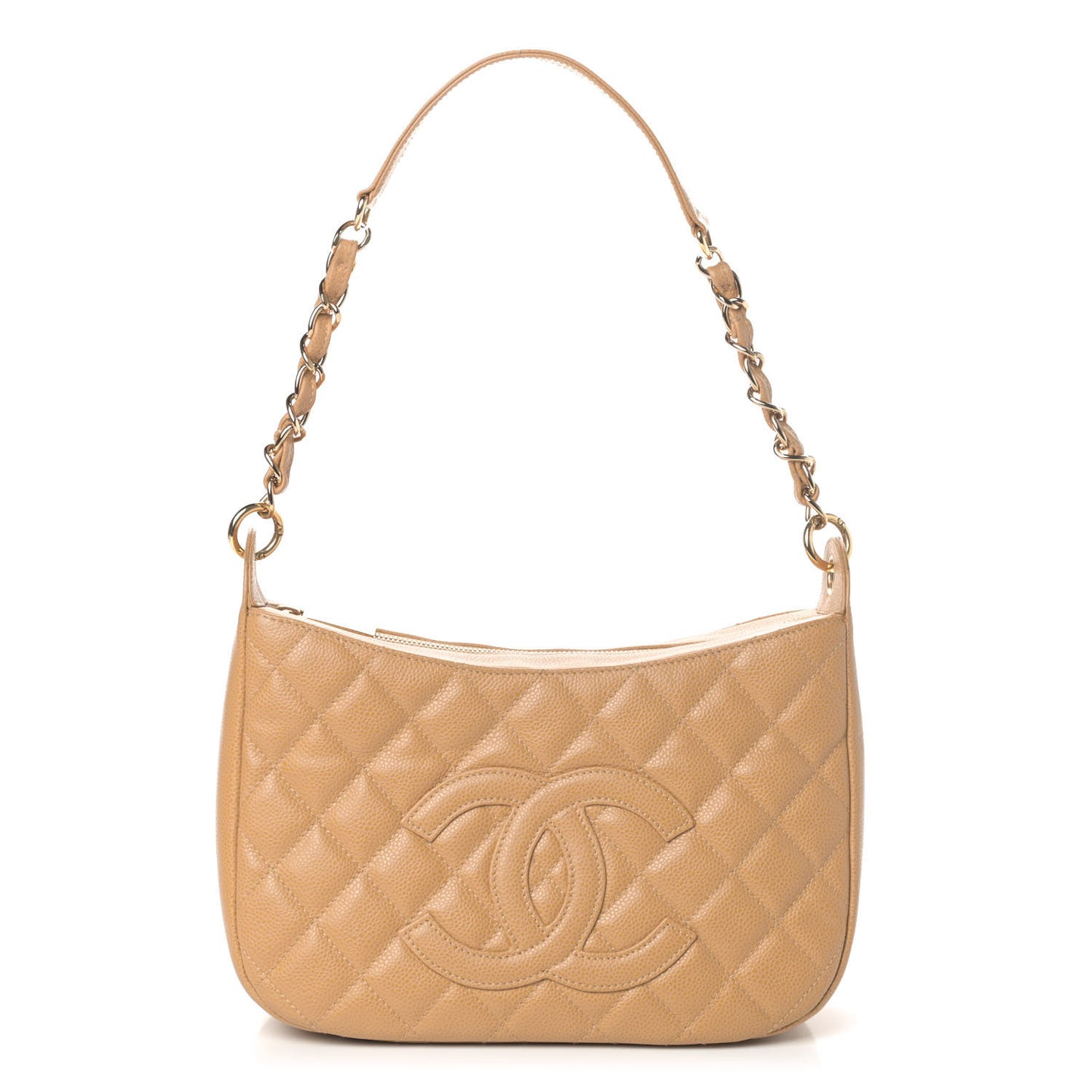Caviar Quilted Timeless CC Shoulder Bag Beige