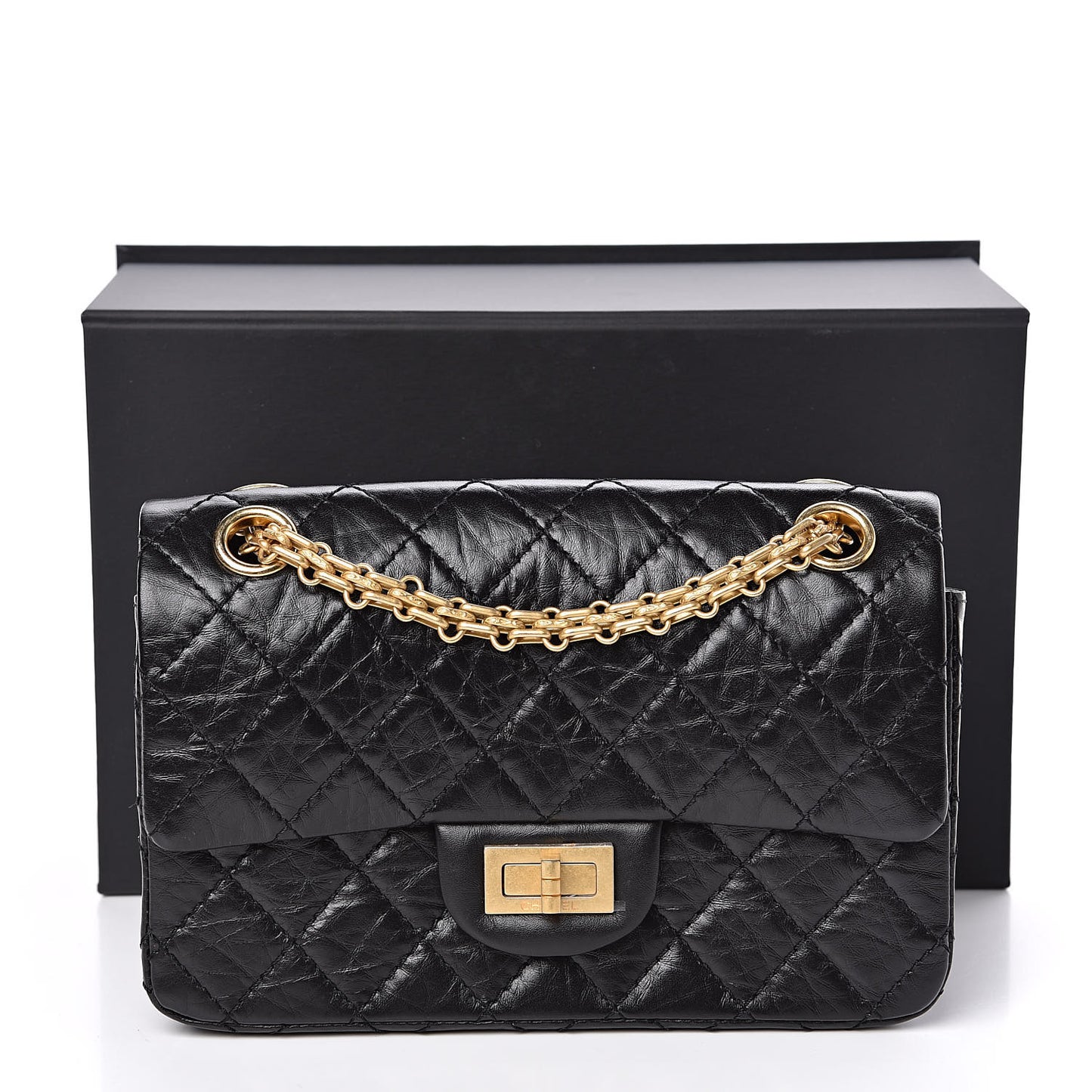 Aged Calfskin Quilted 2.55 Reissue Mini Flap Black