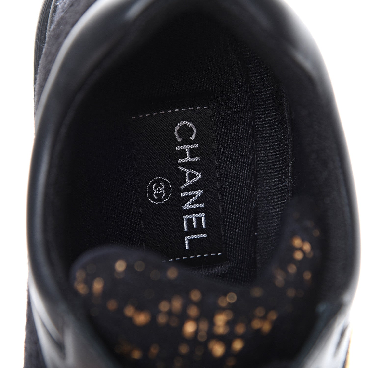 Chanel Velour Tweed CC Sneakers 38.5 Black Gold 6 of 10