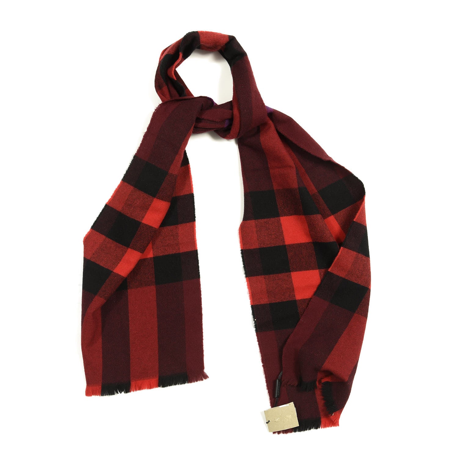 Burberry Wool Cashmere Giant Exploded Check Fringe Scarf Claret 1 of 3