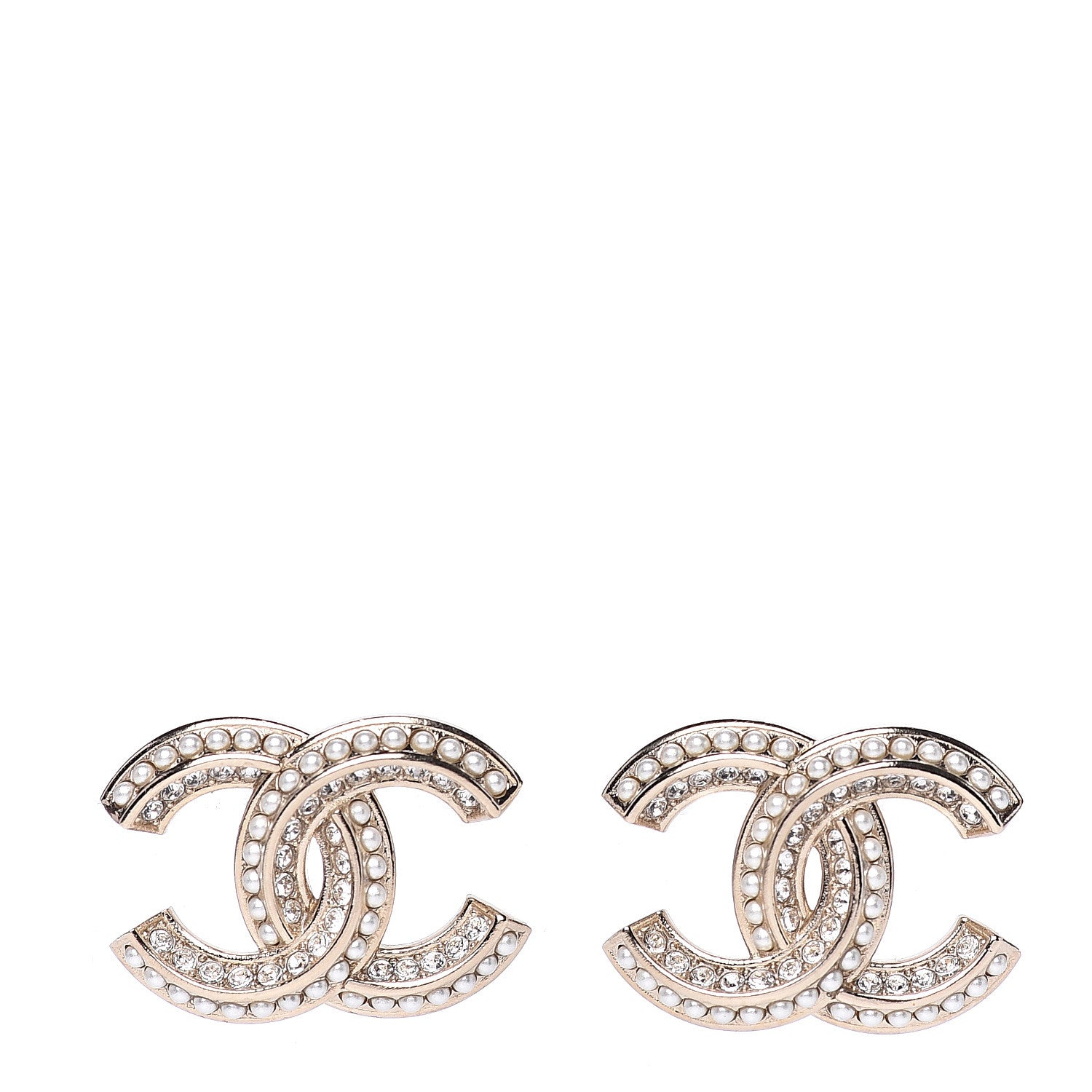 Chanel Pearl Crystal CC Earrings Gold 1 of 5