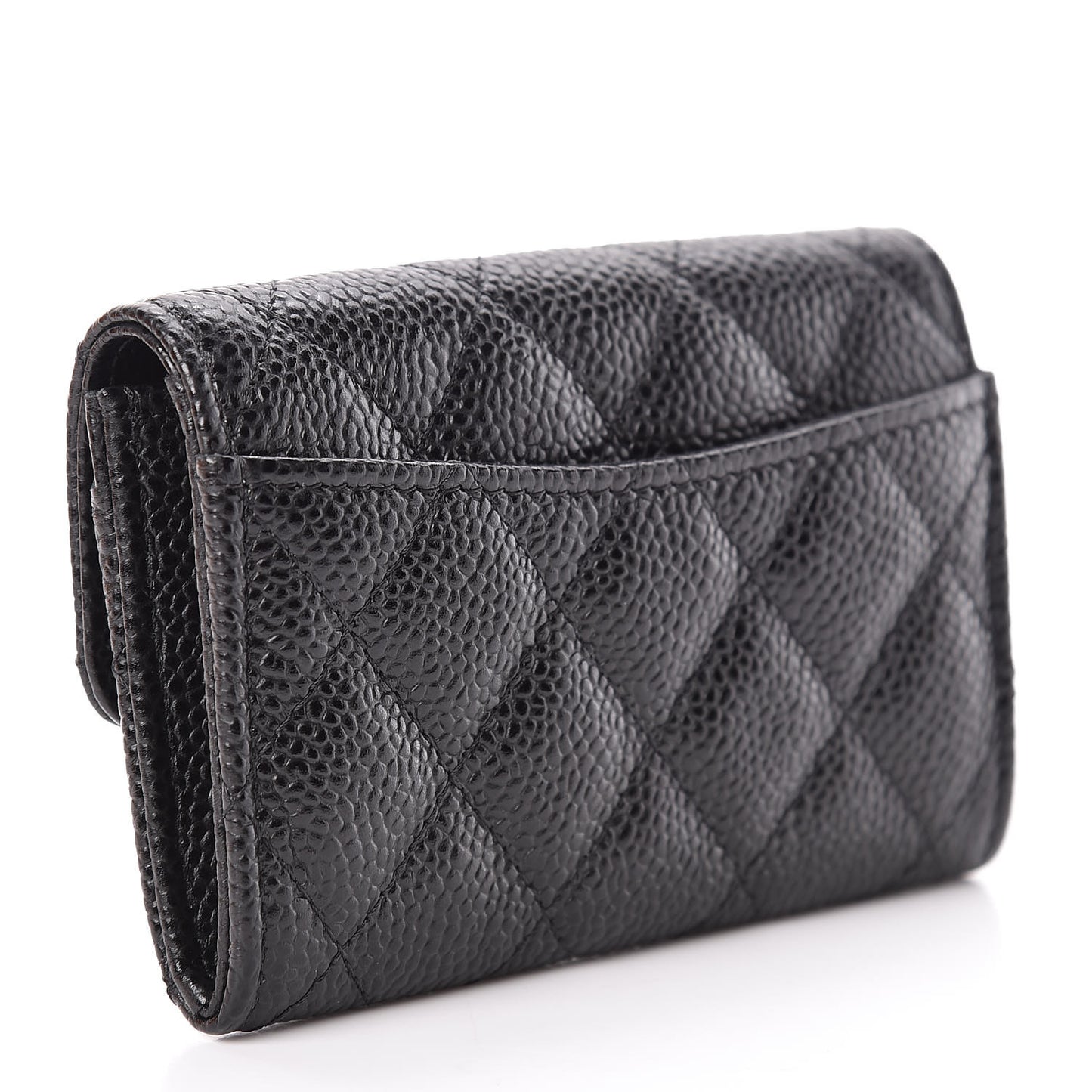 Caviar Quilted Flap Card Holder Wallet Black