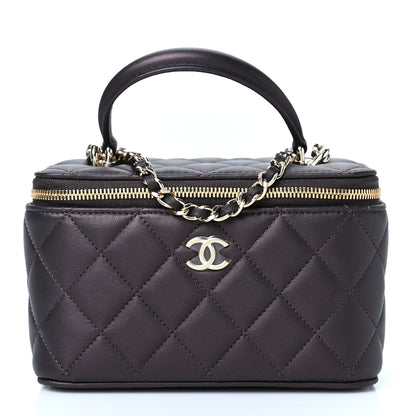 Chanel Iridescent Lambskin Quilted Small Top Handle Vanity Case With Chain Burgundy 1 of 10