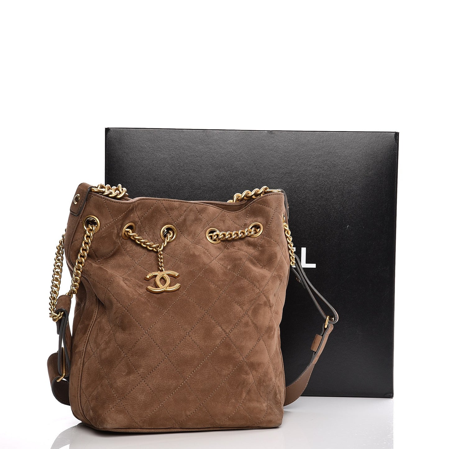 Suede Calfskin Small On My Shoulder Drawstring Bag Brown