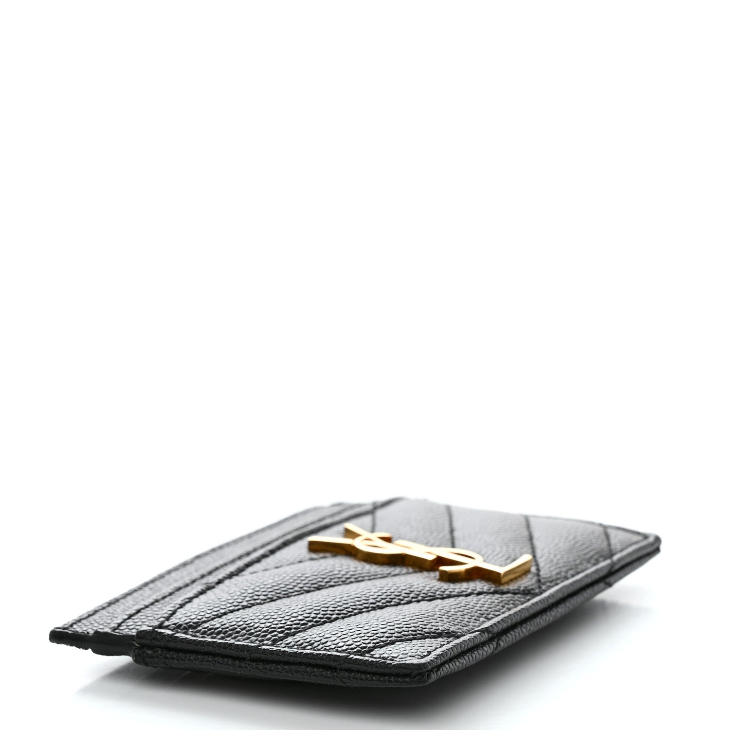 Saint Laurent Grain De Poudre Matelasse Chevron Monogram Credit Card Case Black 4 of 8