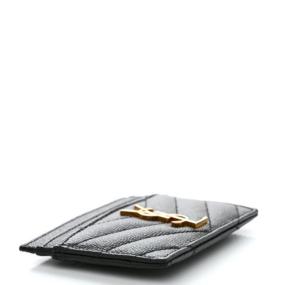 Saint Laurent Grain De Poudre Matelasse Chevron Monogram Credit Card Case Black 4 of 8