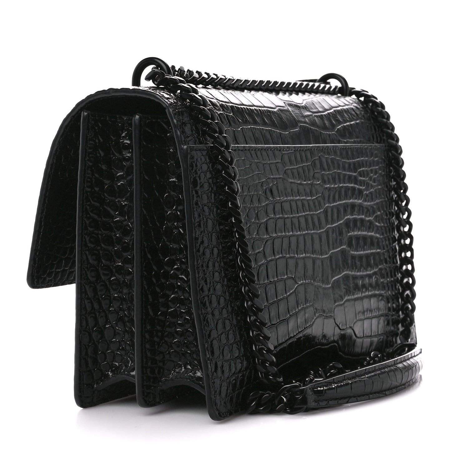 Calfskin Crocodile Embossed Medium Monochrome Monogram Sunset Black