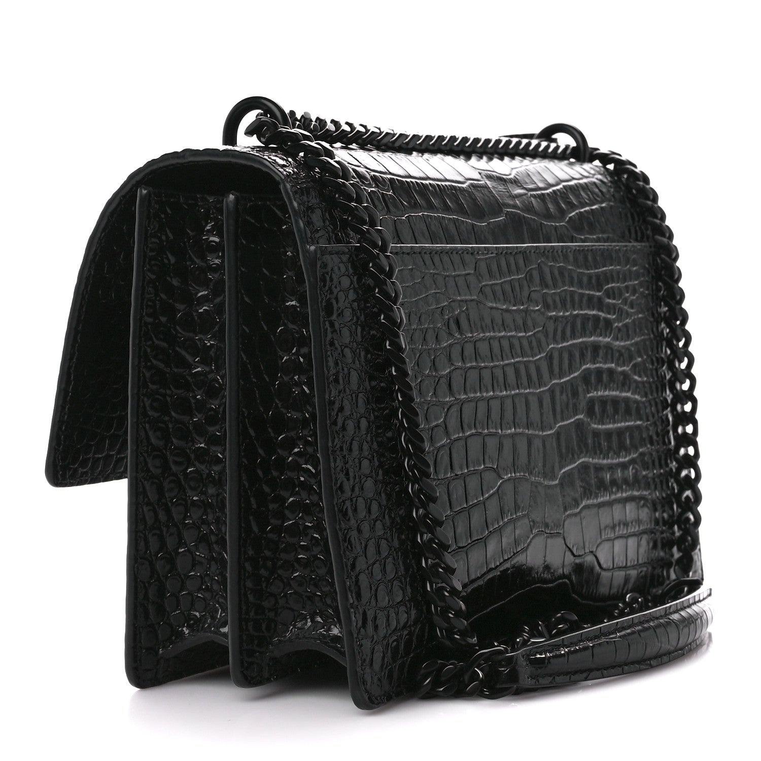 Saint Laurent Calfskin Crocodile Embossed Medium Monochrome Monogram Sunset Black 3 of 12