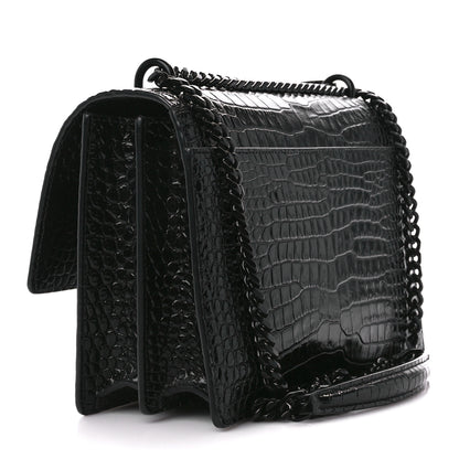 Saint Laurent Calfskin Crocodile Embossed Medium Monochrome Monogram Sunset Black 3 of 12