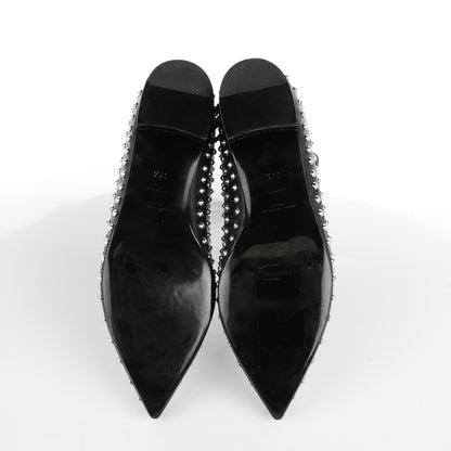 Saint Laurent Smooth Calfskin Paris Studded Ankle Ballerina Flats 37.5 Black 5 of 9