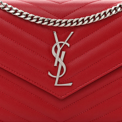 Saint Laurent Grain De Poudre Matelasse Chevron Monogram Chain Wallet New Red 7 of 10