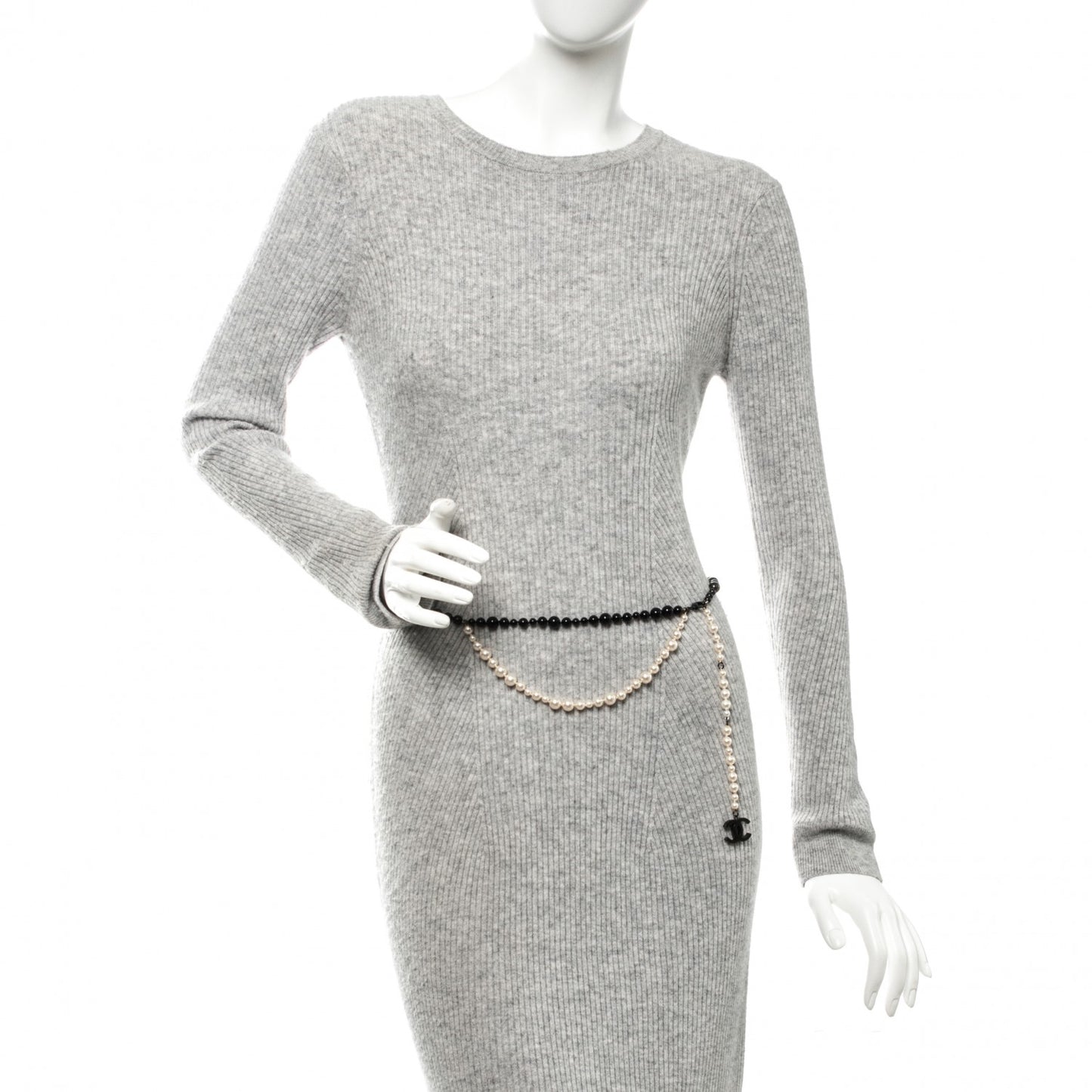 Pearl Beaded CC Double Strand Belt Black White