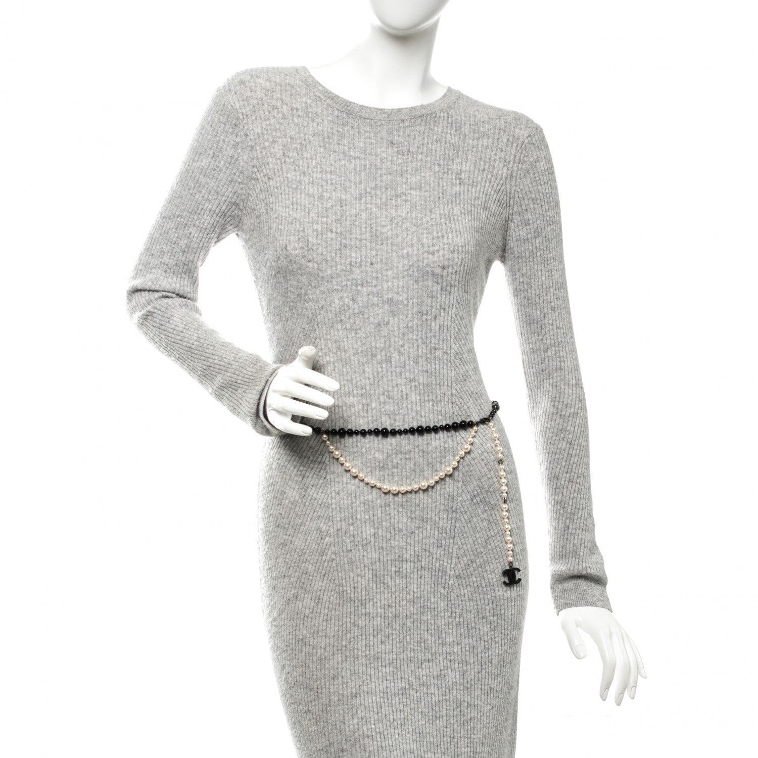 Chanel Pearl Beaded CC Double Strand Belt Black White 2 of 4