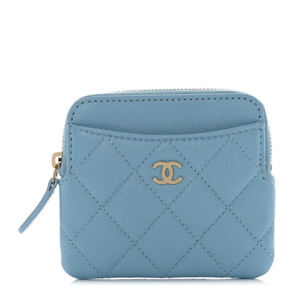 Chanel Caviar Quilted Zip Card Holder Wallet Light Blue 1 of 7