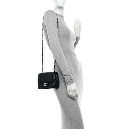 Chanel Lambskin Chevron Quilted Mini Square Flap Black 2 of 12