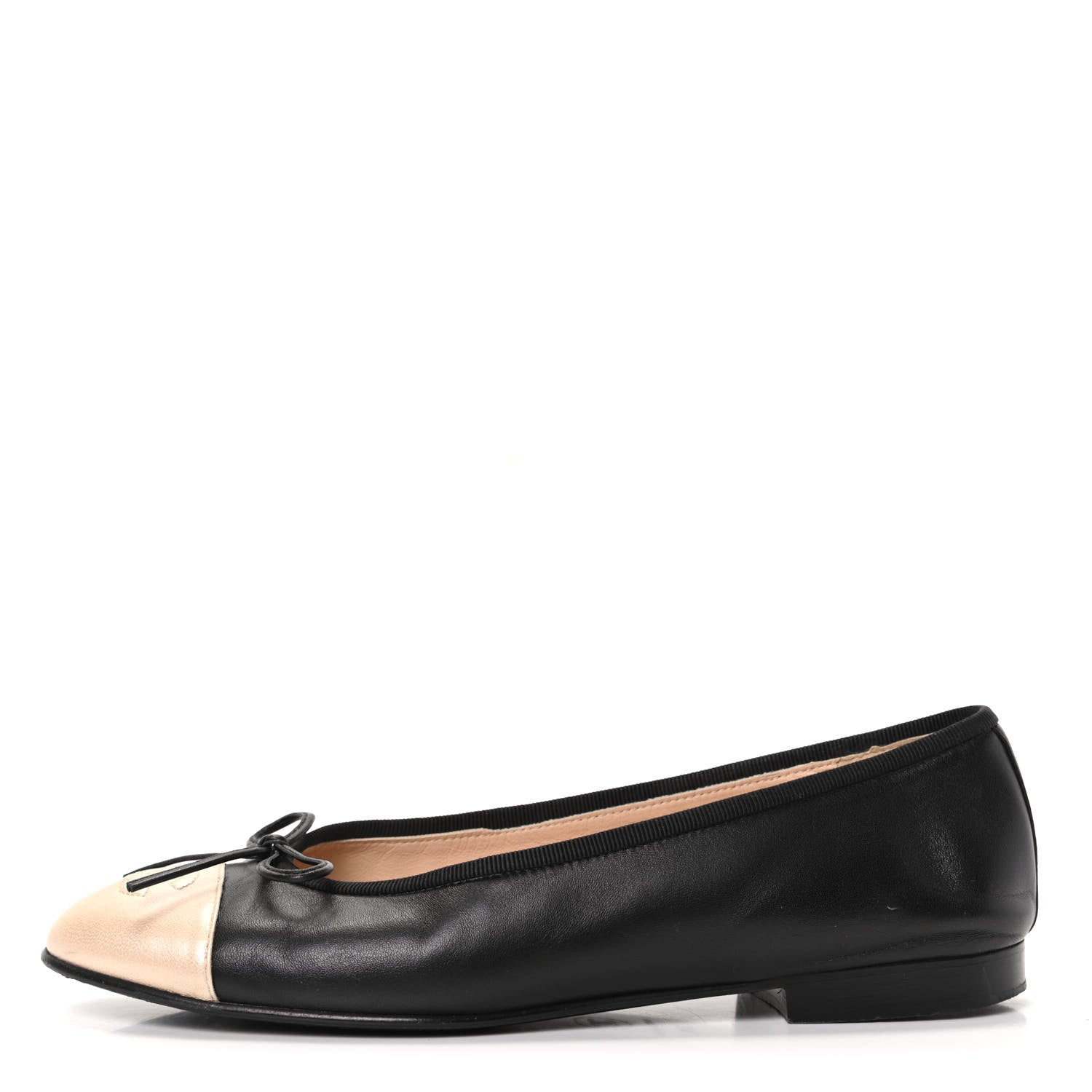 Chanel Lambskin CC Cap Toe Ballerina Flats 37.5 Black Beige 1 of 12