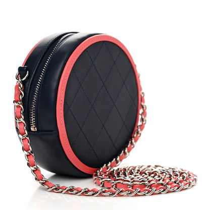 Chanel Lambskin Quilted Round Clutch With Chain Navy Pink 3 of 10