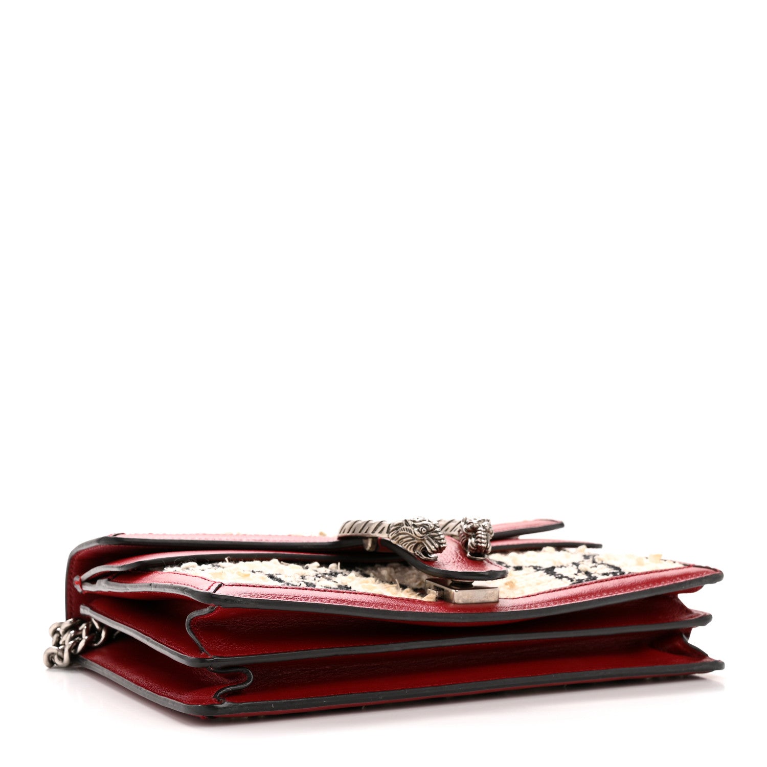 Gucci Tweed GG Monogram Small Dionysus Shoulder Bag White Black Romantic Cherry 4 of 12