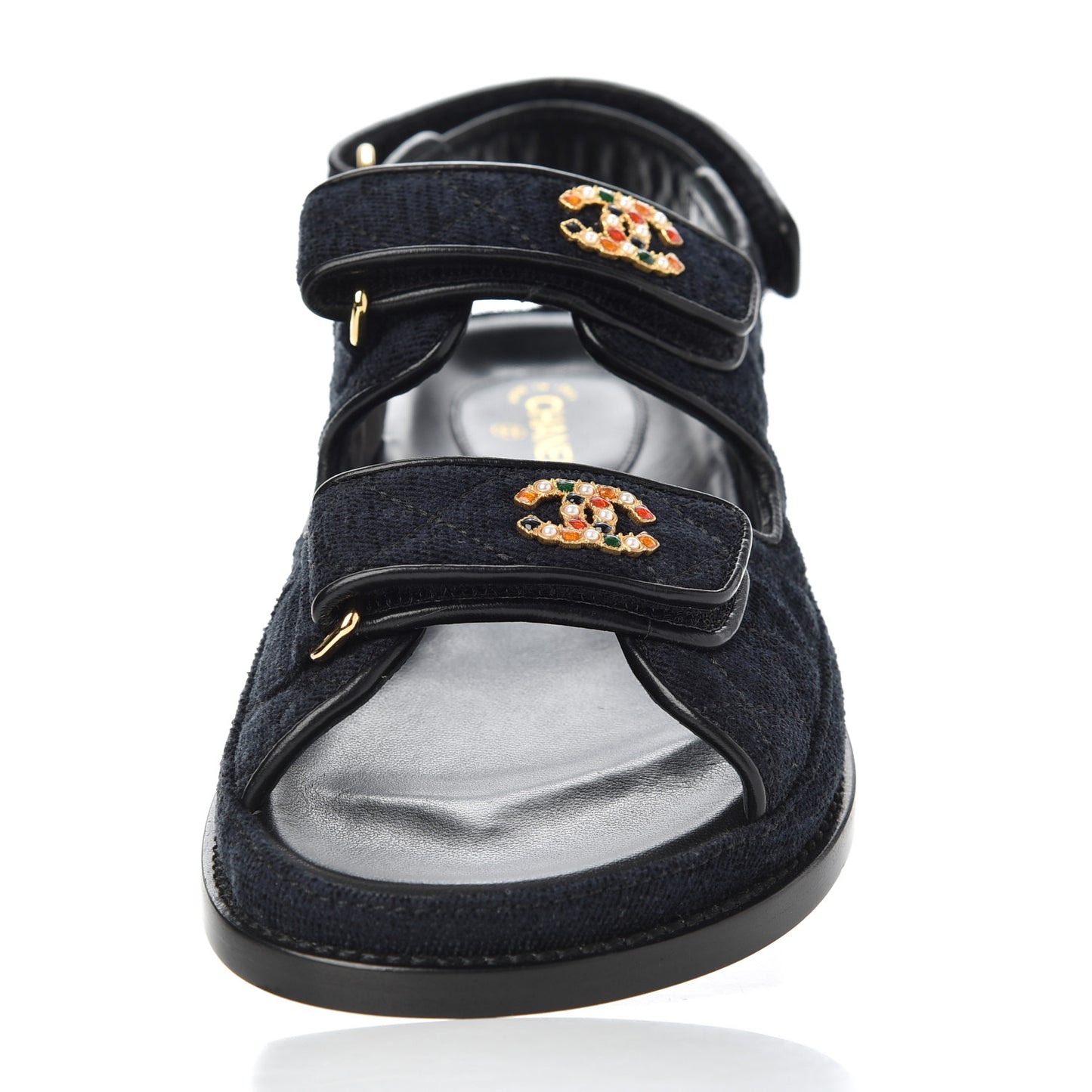 Velvet Velcro Dad Sandals 37 Navy Blue