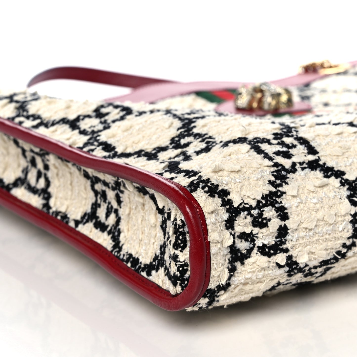 Tweed GG Monogram Large Rajah Chain Tote White Black Romantic Cherry