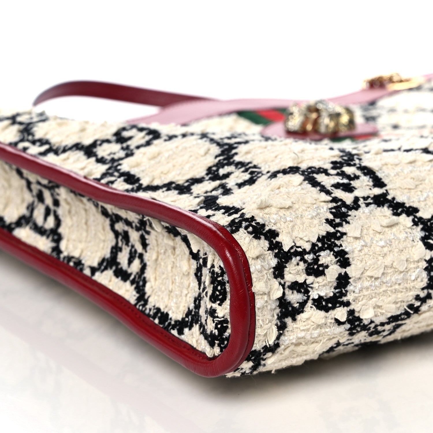 Gucci Tweed GG Monogram Large Rajah Chain Tote White Black Romantic Cherry 9 of 10