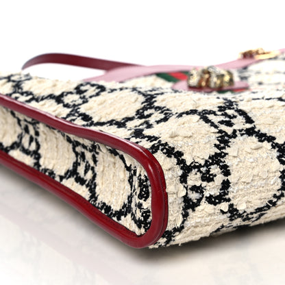 Gucci Tweed GG Monogram Large Rajah Chain Tote White Black Romantic Cherry 9 of 10