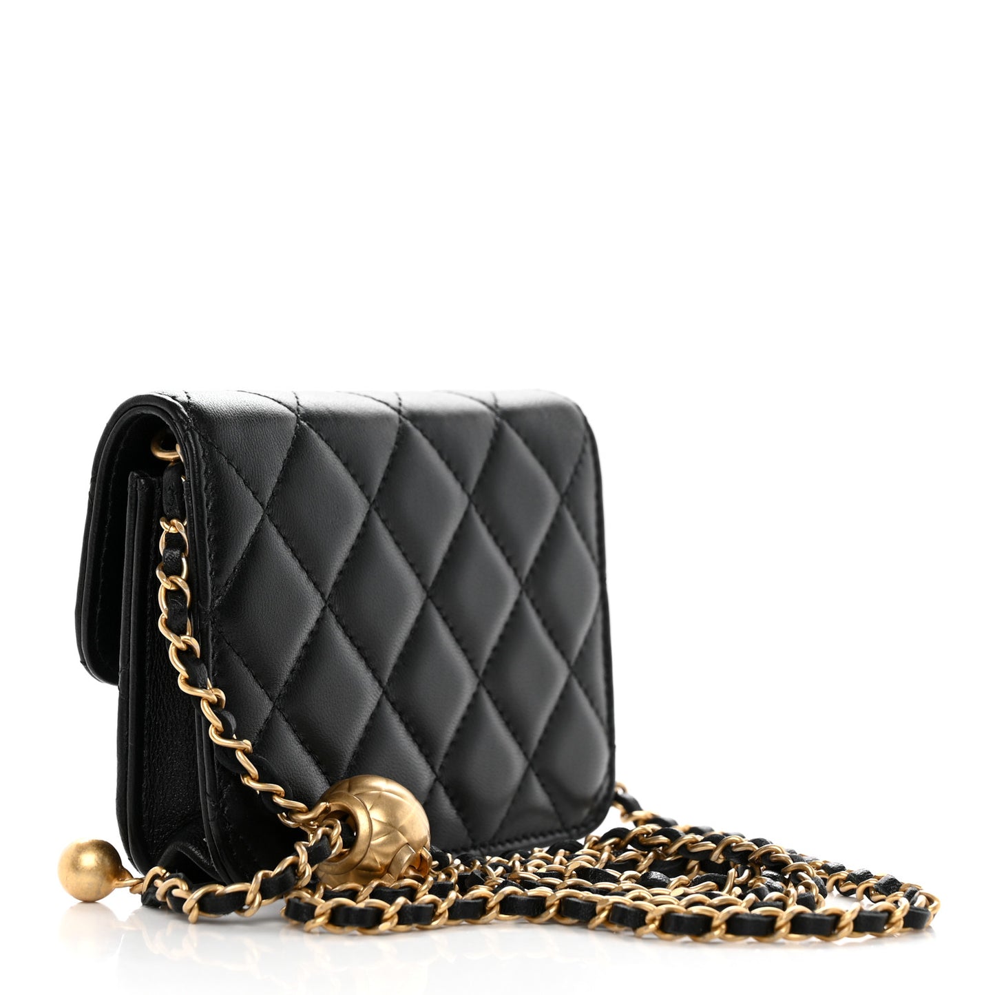 Lambskin Quilted Pearl Crush Clutch With Chain Black