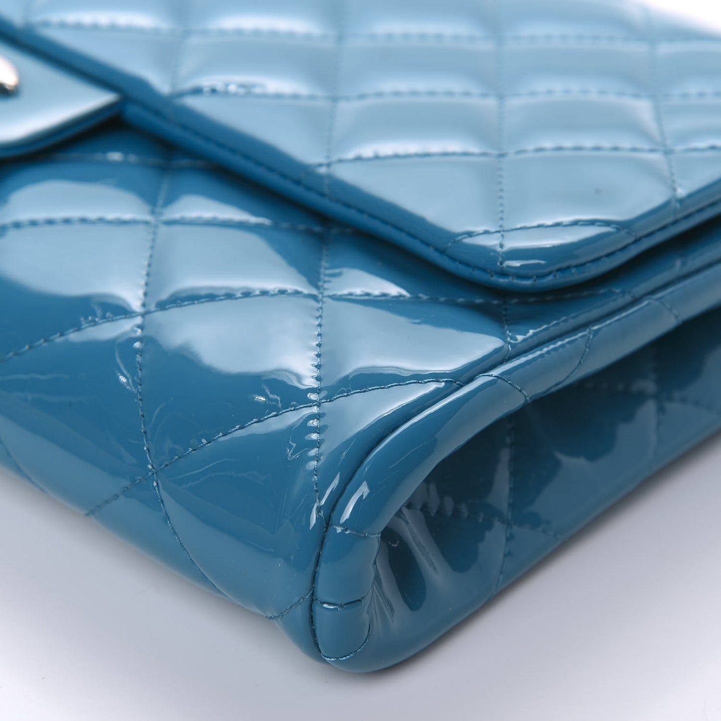 Patent Quilted Clutch with Chain Flap Blue