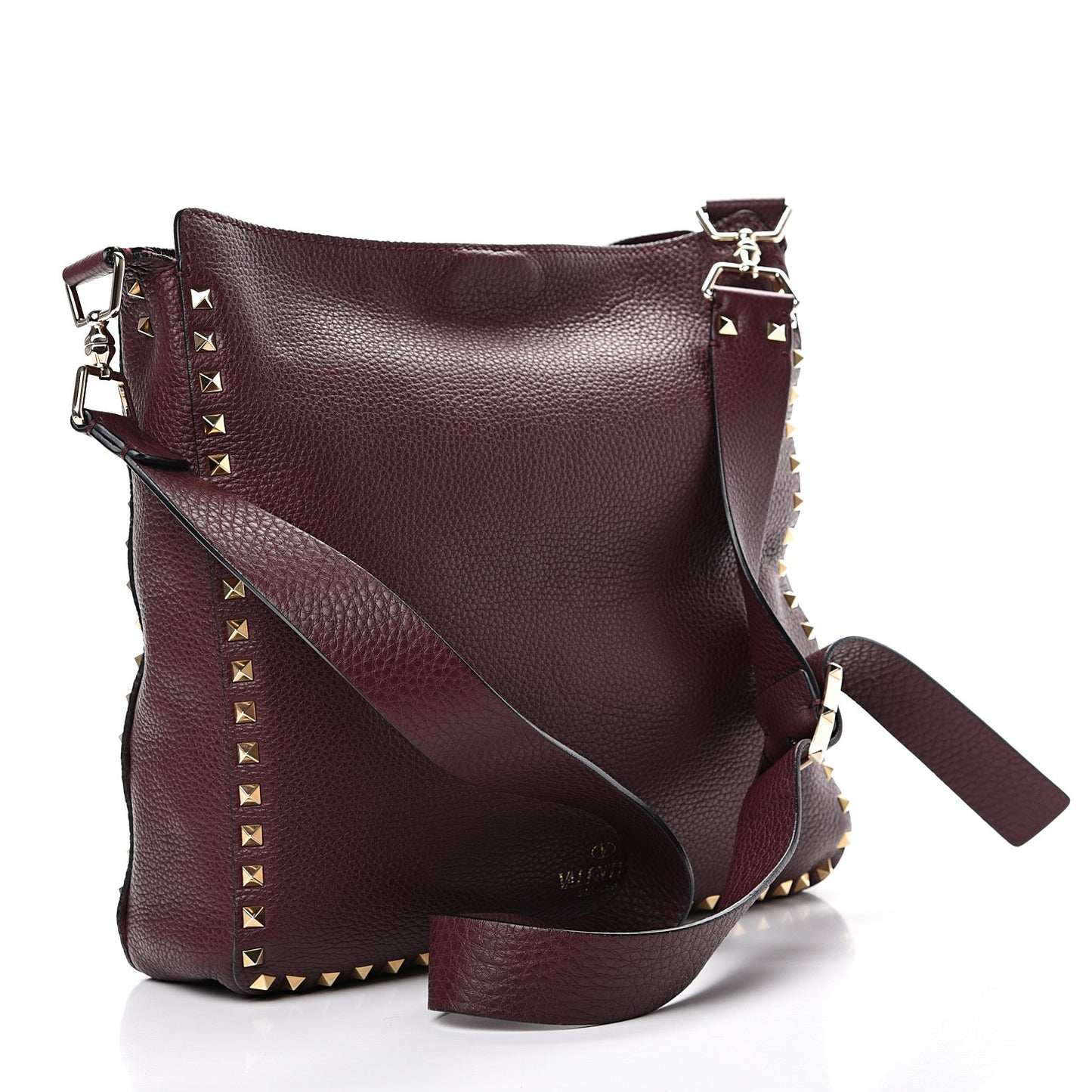 Pebbled Calfskin Large Rockstud Flip-Lock Messenger Bag Vinaccia