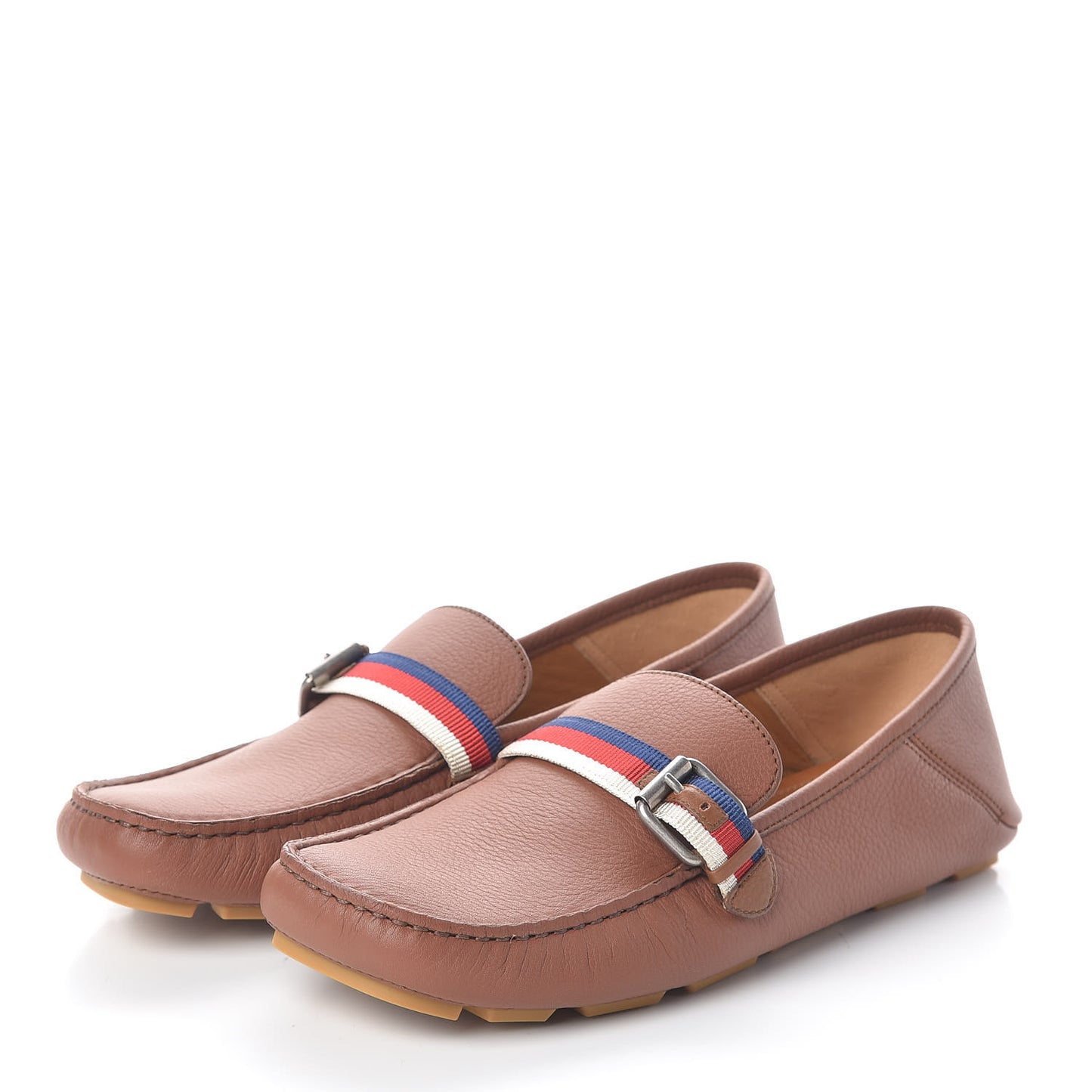 Calfskin Web Mens Buckle Loafers 6 Brown