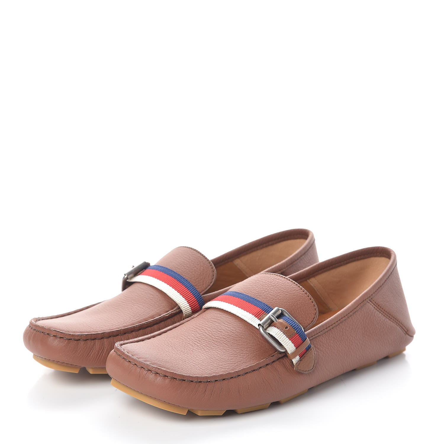 Gucci Calfskin Web Mens Buckle Loafers 6 Brown 3 of 8