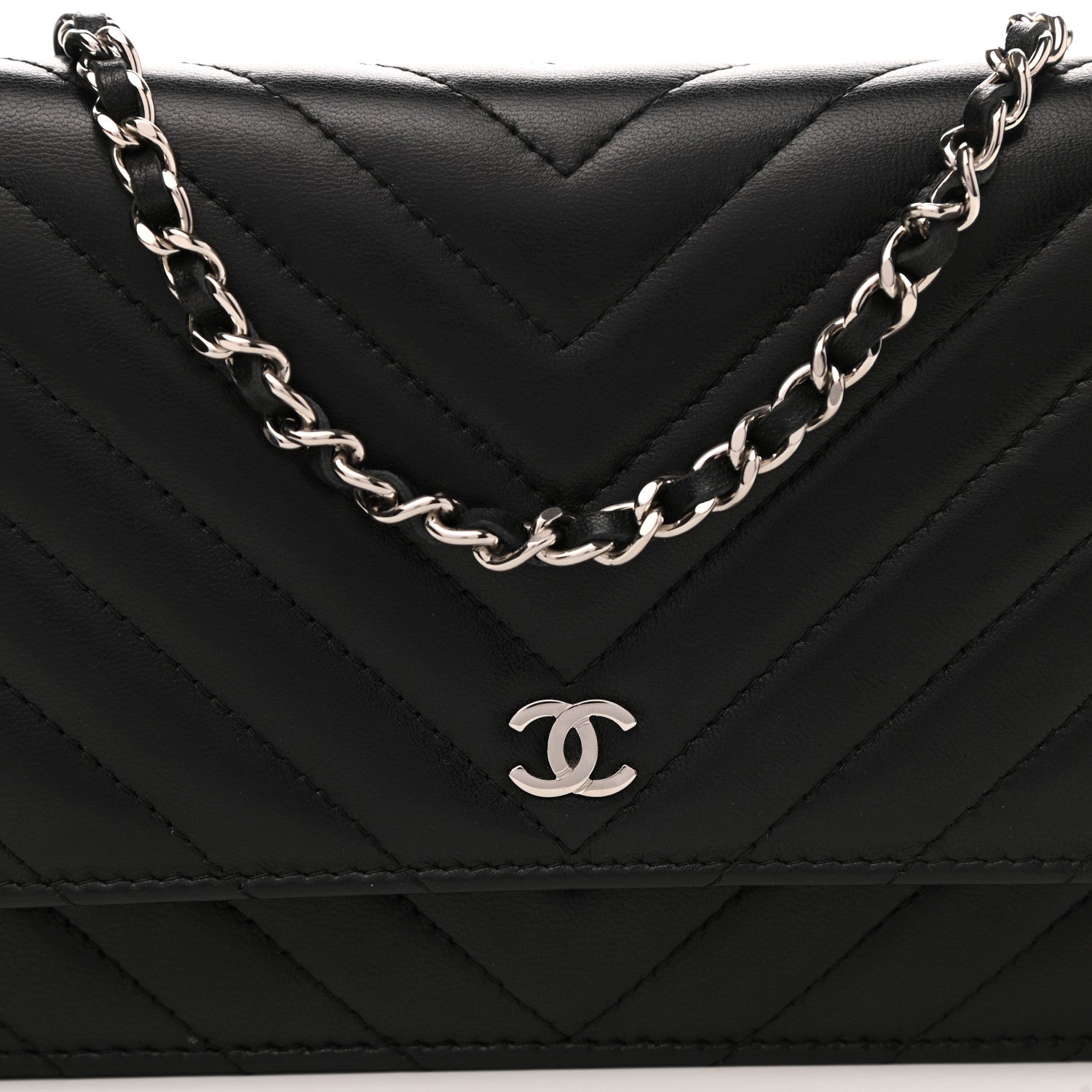 Chanel Lambskin Chevron Quilted Wallet On Chain WOC Black 9 of 12