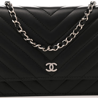 Chanel Lambskin Chevron Quilted Wallet On Chain WOC Black 9 of 12