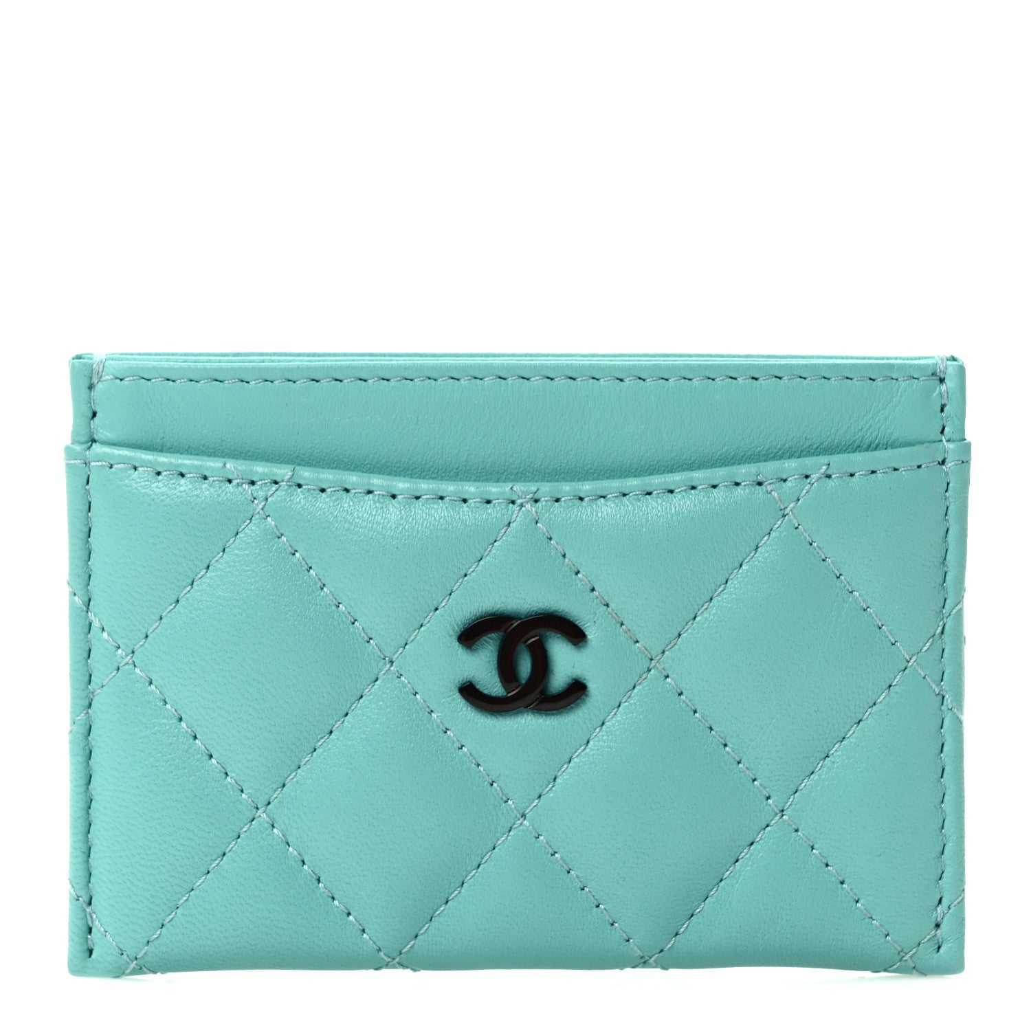 Chanel Lambskin Quilted Card Holder Turquoise 1 of 8