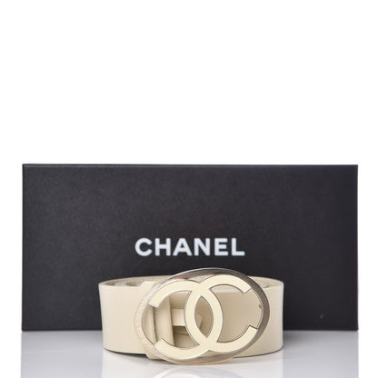 Chanel Calfskin Enamel CC Logo Belt 95 38 Light Beige 3 of 18