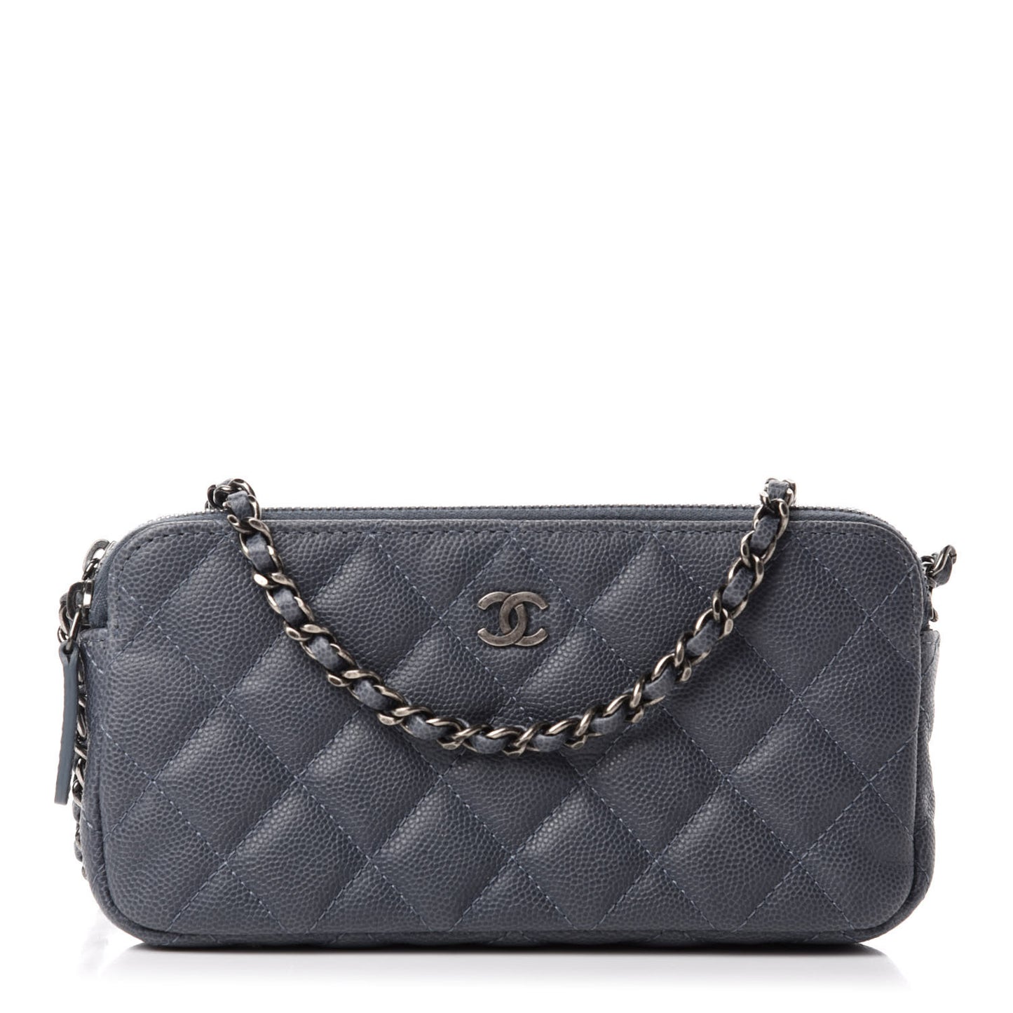 Caviar Quilted Small Clutch With Chain Grey