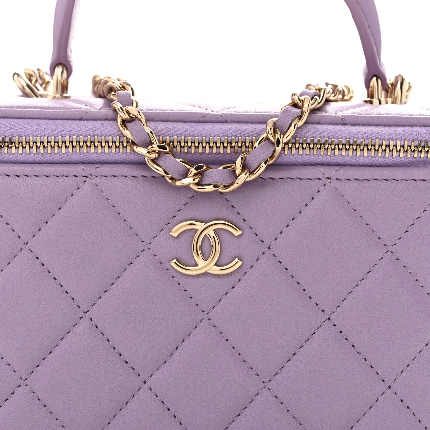Lambskin Quilted Small Top Handle Vanity Case With Chain Light Purple