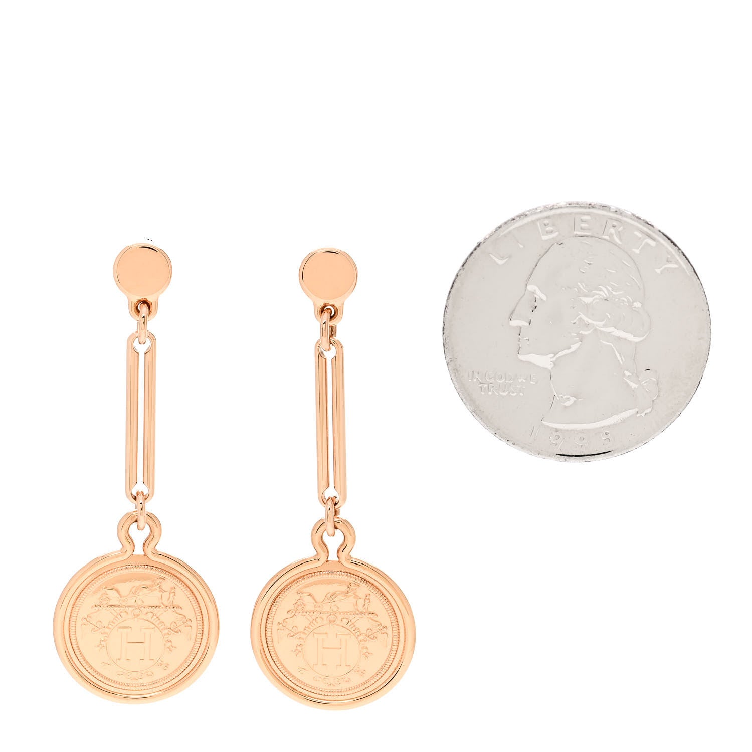 Hermes 18K Rose Gold PM Ex-Libris Drop Earrings 2 of 5