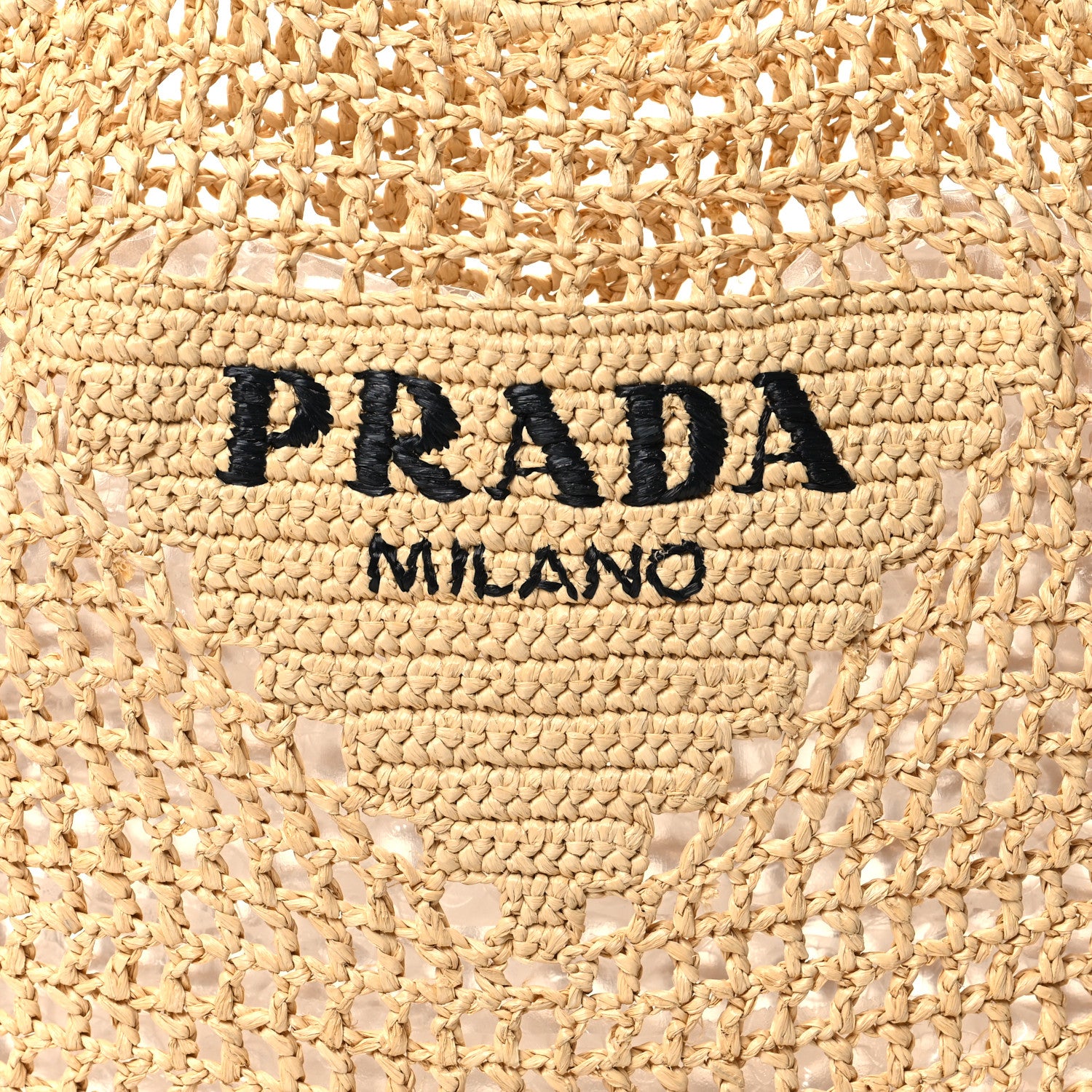 Prada Yarn Raffia Effect Crochet Logo Embroidered Tote Bag Naturale 7 of 10